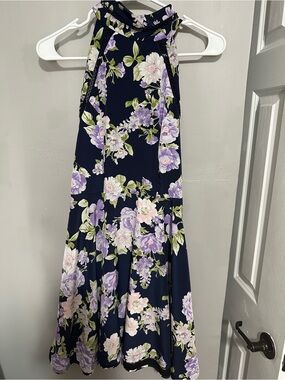 Navy Halter Floral  Dress with Lavender Blooms size 3/4 B Darlin